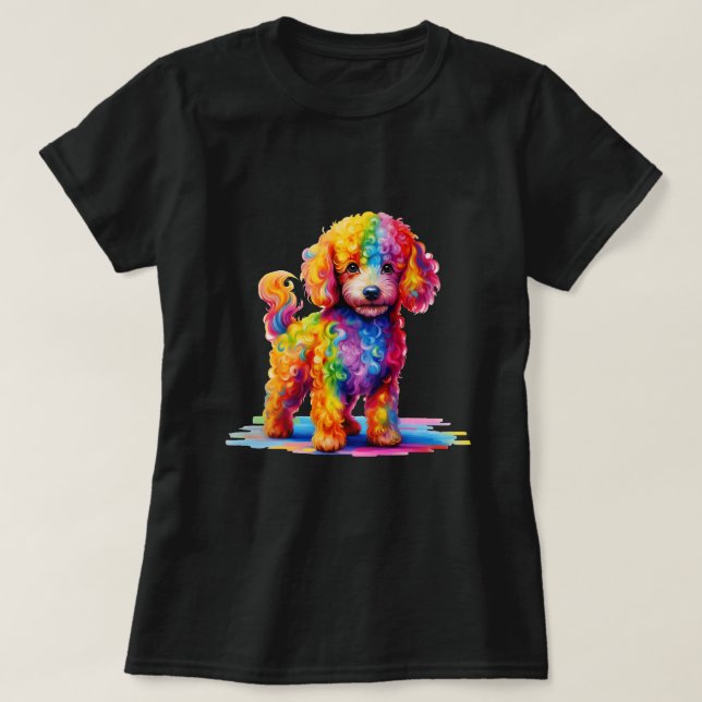 Camiseta Divertido y colorido caniche de Perro Arcoiris (Diseño del anverso)