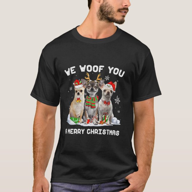 Camiseta Divertidos adornos navideños de Feliz Woofmas Chih (Anverso)
