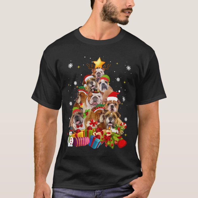 Camiseta Divertidos Bulldoges ingleses Navidad Tree Regalos (Anverso)