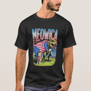 Camiseta Divertidos Meowica Gato Dinosaurio Fuegos Artifici