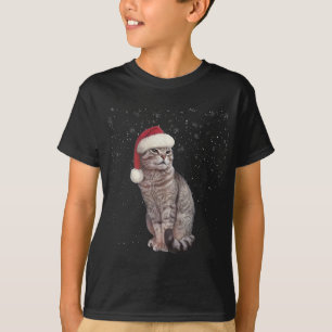 Camiseta Divertidos Navidades De Gatos Usando Un Gorra Navi