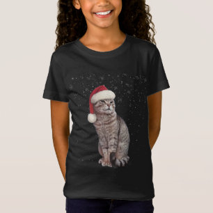 Camiseta Divertidos Navidades De Gatos Usando Un Gorra Navi