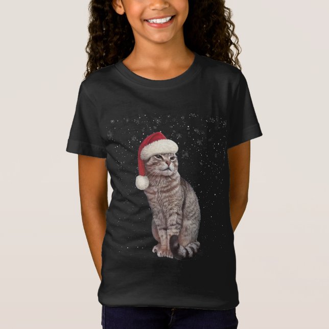 Camiseta Divertidos Navidades De Gatos Usando Un Gorra Navi (Anverso)