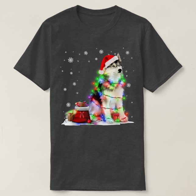 Camiseta Divertidos Navidades de Perros Husky iluminan Navi (Diseño del anverso)