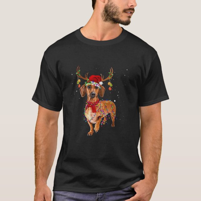 Camiseta Divertidos Navidades de renos de Dachshund ilumina (Anverso)