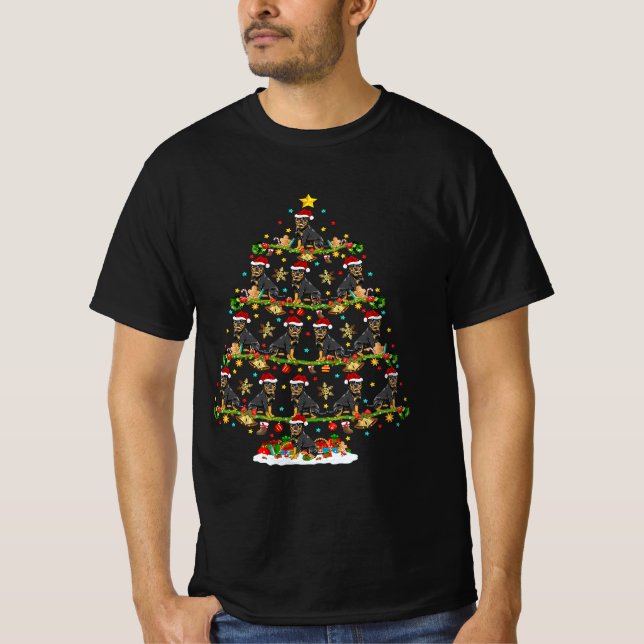 Camiseta Divertidos Navidades de Santa Rottweiler iluminand (Anverso)