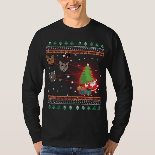 Camiseta Divertidos ojos láser gatos Navidades feos alumbra (Anverso)