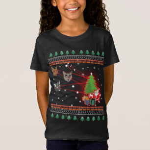 Camiseta Divertidos ojos láser gatos Navidades feos alumbra