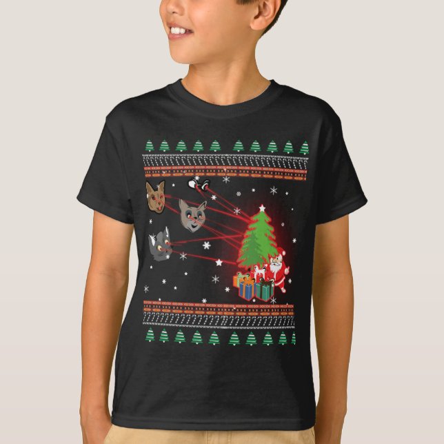 Camiseta Divertidos ojos láser gatos Navidades feos alumbra (Anverso)