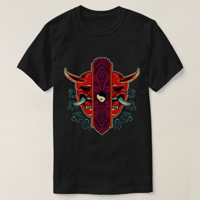Camiseta Dividir máscara de Oni con Yin-Yang (Diseño del anverso)