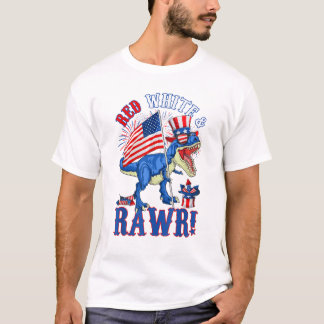 Camiseta Diviértete Bandera Roja Blanca y Rawr T Rex USA 4