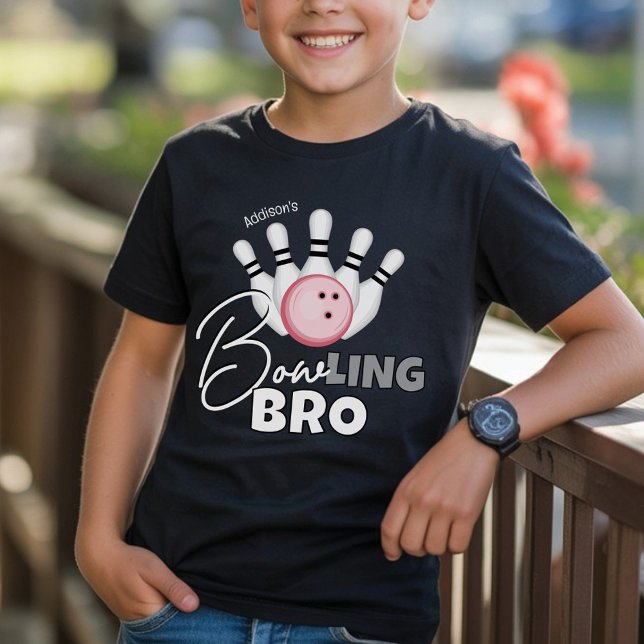Camiseta Diviértete BOWling BRO Chica Fiesta de Cumpleaños  (Funny BOWling BRO theme girl girl name birthday party matching brother or boy guest black t-shirt )