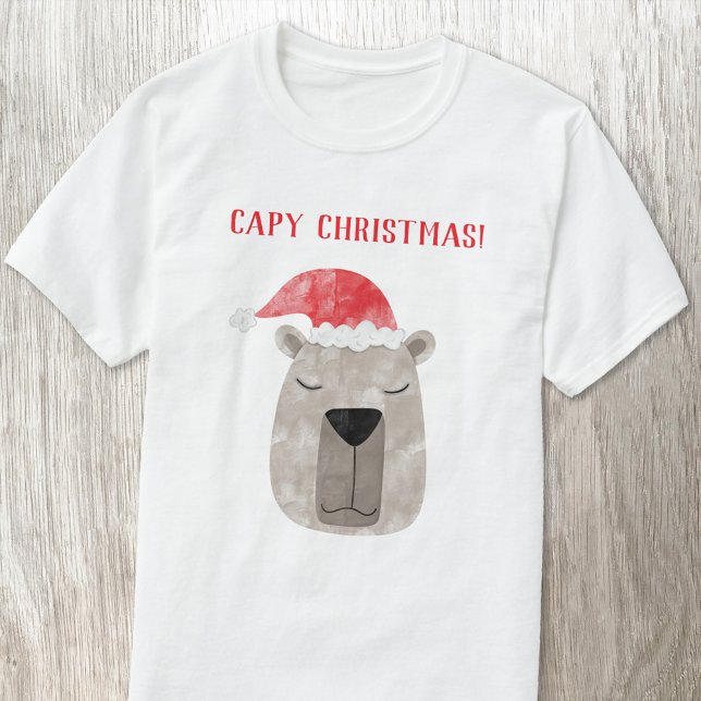 Camiseta Diviértete Capybara Navidad Personalizada (Fun capybara Christmas t-shirt with custom text)