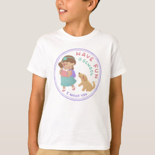 Camiseta Diviértete con Chica escolar y cachorro