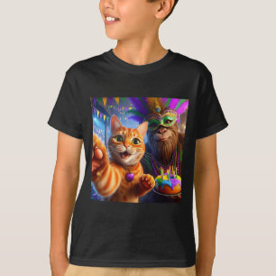 Camiseta Diviertida Foto de Mardi Gras de Gato Bigfoot Cita