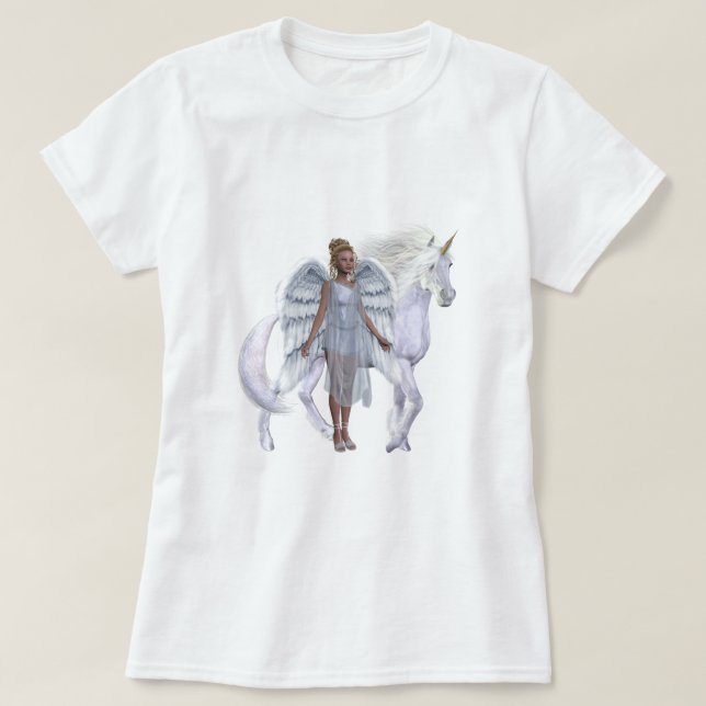 Camiseta divina del ángel y del unicornio (Diseño del anverso)