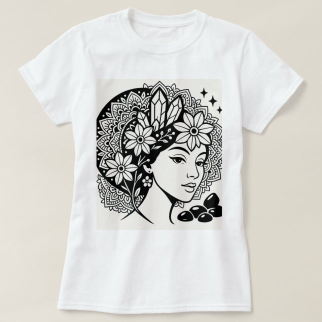 Camiseta Divina Mandala Art Floral Crystal Goddess (Diseño del anverso)
