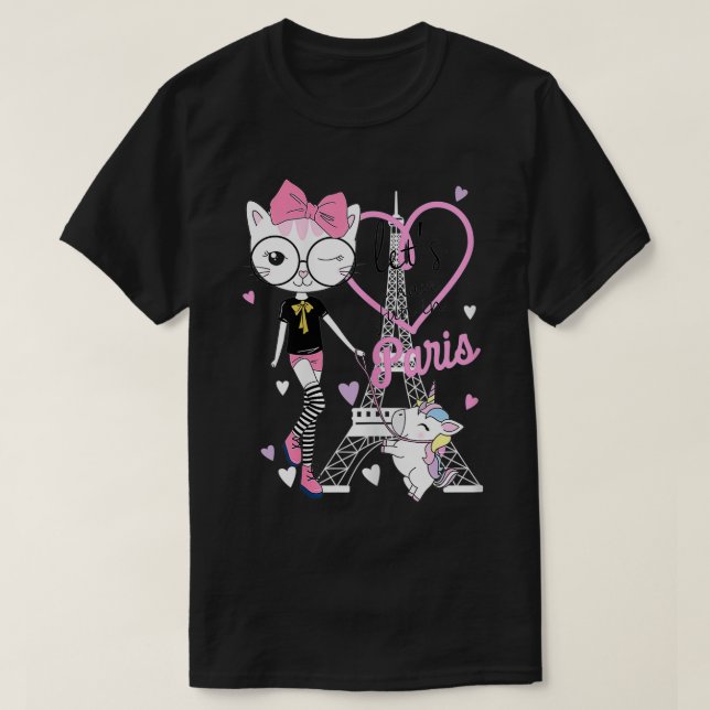 Camiseta divirtámonos en París Tee Cute Kitty Unicorn (Diseño del anverso)