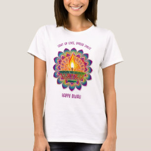 Camiseta Diwali con lámpara diya, texto personalizado
