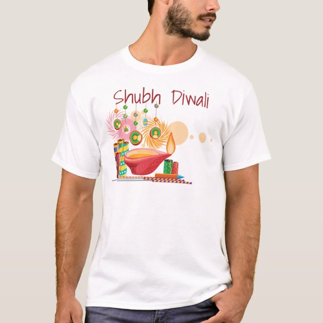 Camiseta Diwali Personalizado divertido diya y fuegos artif (Anverso)