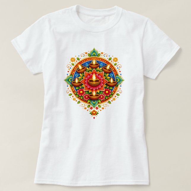 Camiseta 🎆❤️ Diwali Rangoli con Diya  (Diseño del anverso)
