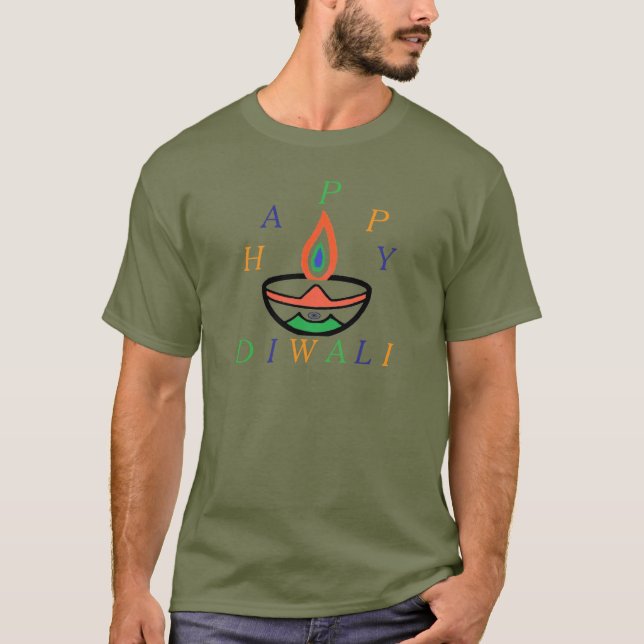 Camiseta Diya actualizado - Feliz diseño Diwali tricolor (Anverso)