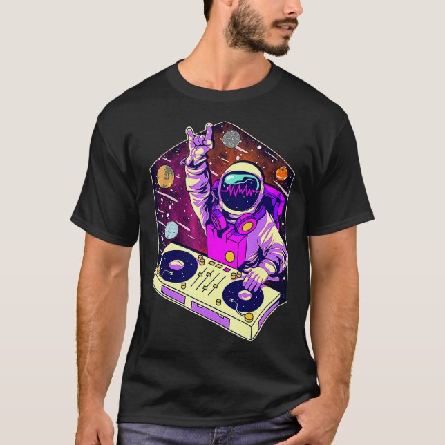 Camiseta DJ astronauta Música Psicodélica Técnica de Psitra (Anverso)