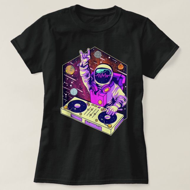 Camiseta DJ astronauta Música Psicodélica Técnica de Psitra (Diseño del anverso)