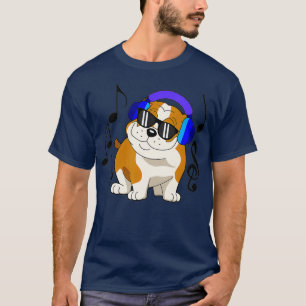 Camiseta DJ Bulldog Dog Music Lover con regalo de audífono