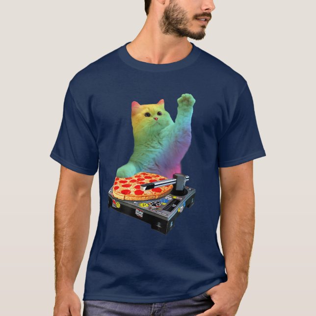 Camiseta DJ Cat  Cat DJ Pizza EDM Music Cute White Kitty (Anverso)