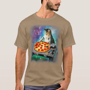 Camiseta DJ Cat come pizza en galaxia
