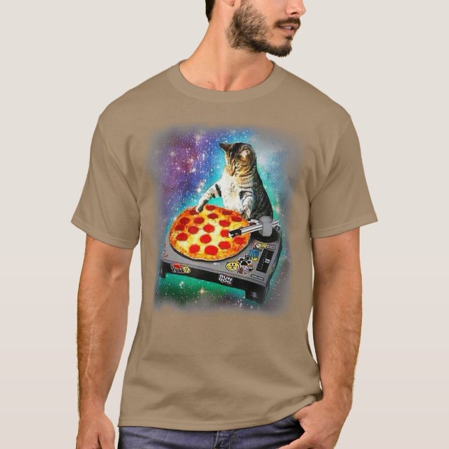 Camiseta DJ Cat come pizza en galaxia (Anverso)