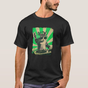 Camiseta DJ Cat Disco Sonido Divertido Tech Auriculares Tec
