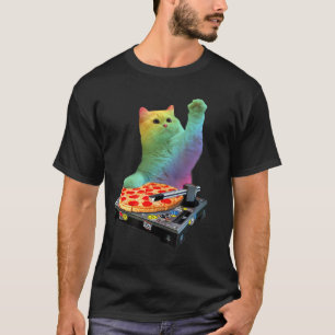 Camiseta DJ Cat DJ Pizza EDM Music Cute White Kitty