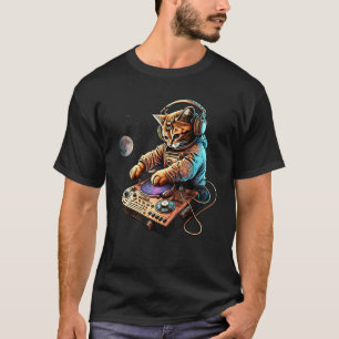 Camiseta DJ Cat, Gato Espacial Lindo Disc Jockey Gato en As