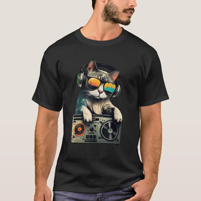 Camiseta DJ Cat in Sunglasses Cat DJ Cat with Headphones bo (Anverso)