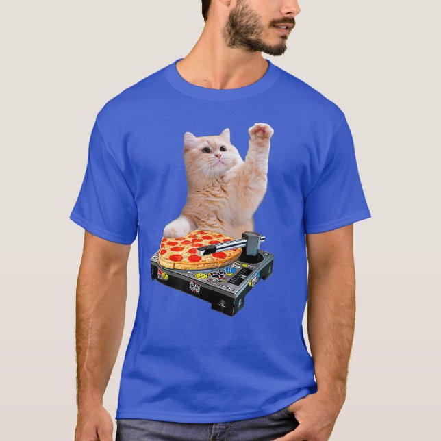Camiseta DJ Cat Shirt Cat DJ Pizza EDM Music Cute White (Anverso)