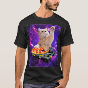 Camiseta DJ Cat Shirt Cat DJ Pizza EDM Music Cute White