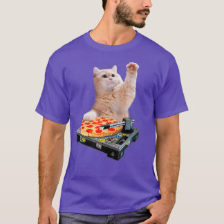 Camiseta DJ Cat Shirt Cat DJ Pizza EDM Music Cute White