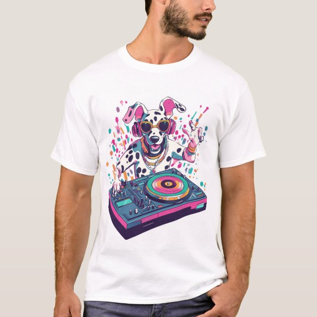 Camiseta DJ Dalmatiano � Perro de la Fiesta Rave EDM (Anverso)