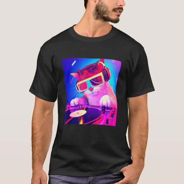 Camiseta DJ De Gato Vaporwave Hombres Estéticos Niños Chica (Anverso)