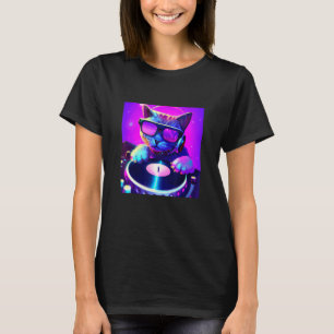 Camiseta DJ De Gato Vaporwave Hombres Estéticos Niños Chica
