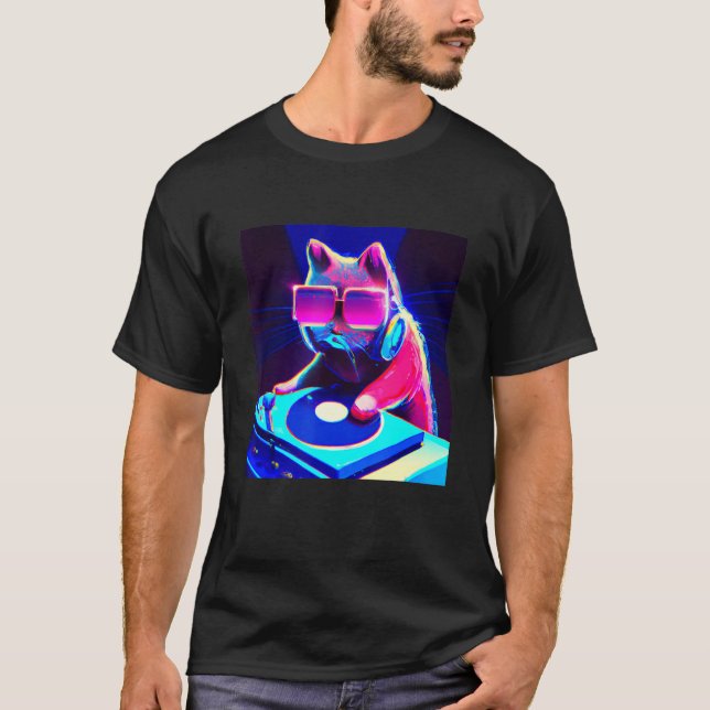 Camiseta DJ De Gato Vaporwave Hombres Estéticos Niños Chica (Anverso)
