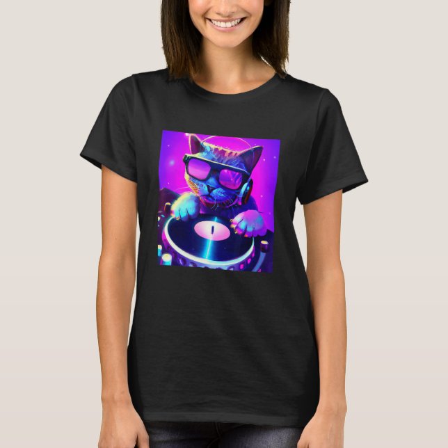 Camiseta DJ De Gato Vaporwave Hombres Estéticos Niños Chica (Anverso)