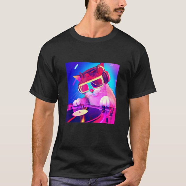 Camiseta DJ De Gato Vaporwave Hombres Estéticos Niños Chica (Anverso)