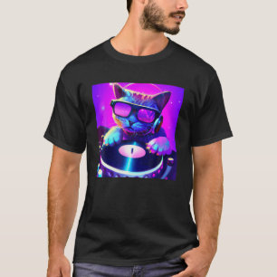 Camiseta DJ De Gato Vaporwave Hombres Estéticos Niños Chica
