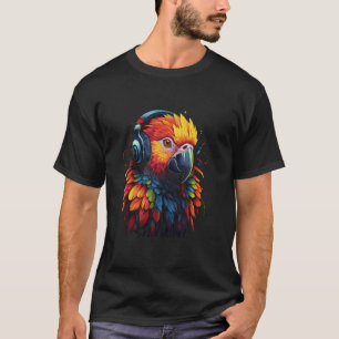 Camiseta DJ de loro de colores con audífonos loros africano