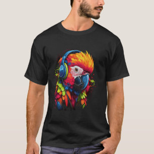 Camiseta DJ de loro de colores con audífonos loros africano