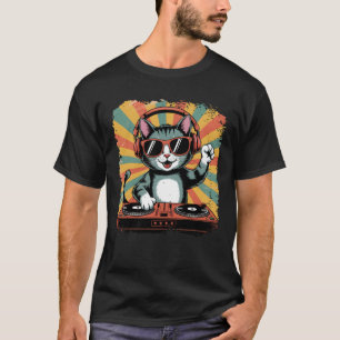 Camiseta DJ de moda Cat Disco Sonido Tech Auricular Electro