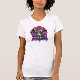 Camiseta DJ de Synthwave Gato